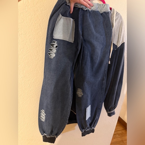 POL Set Two-Tone Denim Hoodie Jacket and Joggers - Picture 8 of 9